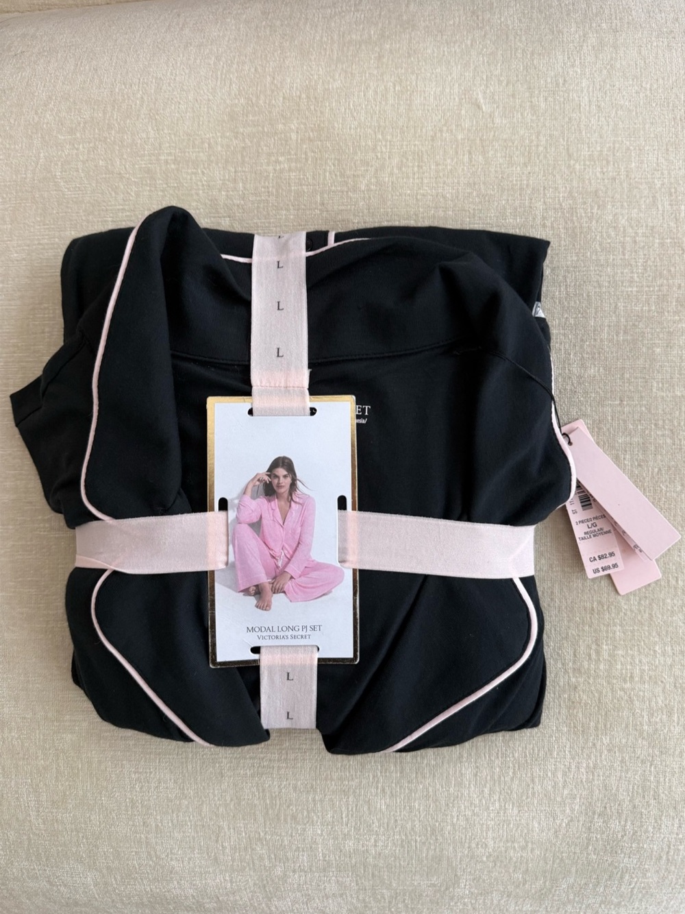 Victoria's Secret Modal Pajama Set Black & Pink Size Large